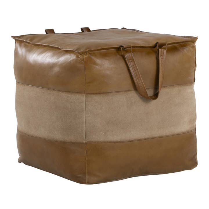 Cobbler Leather Canvas Pouf for wholesale on Faire