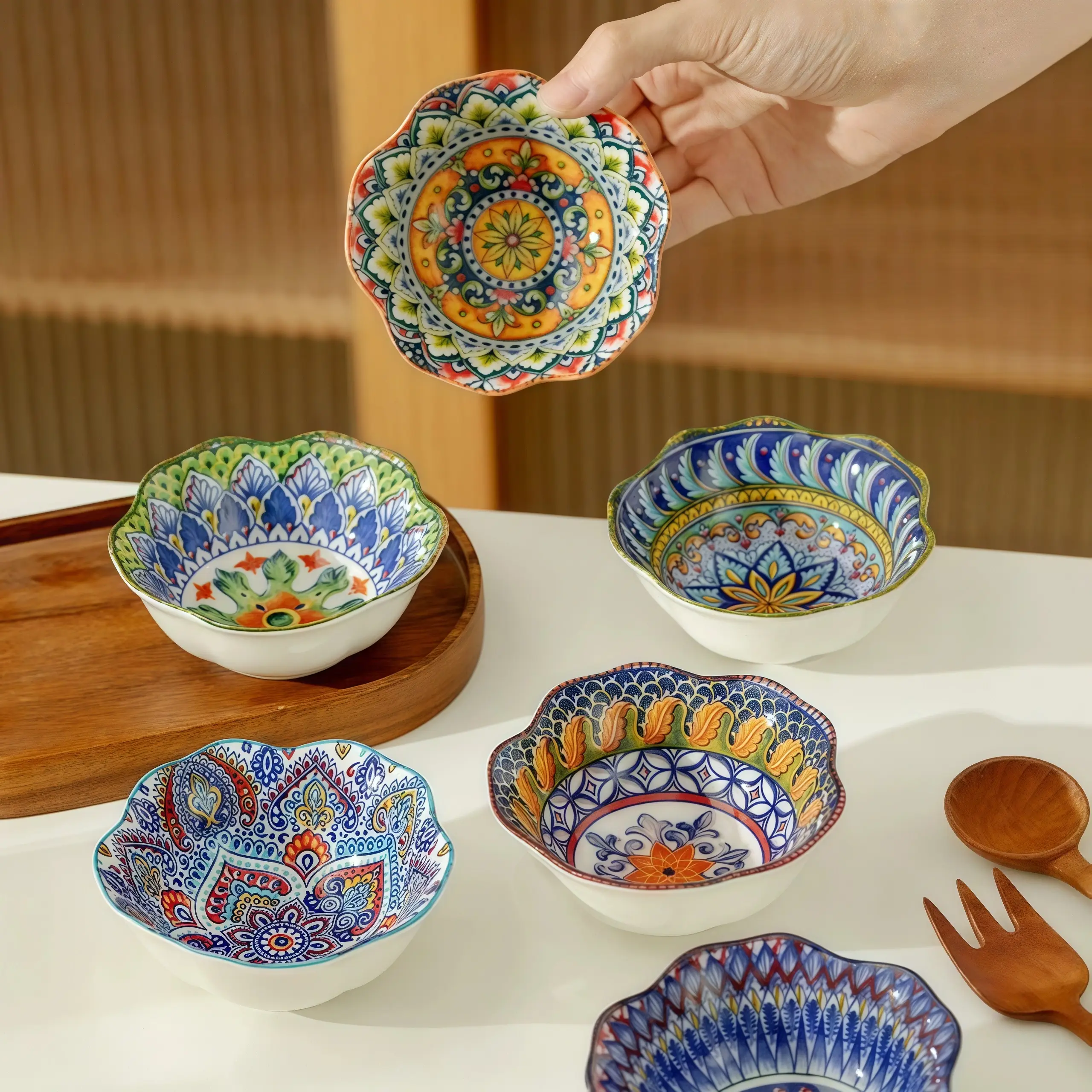 Otterware - Vente Bols à condiments/sauces - Bols en céramique hexagonaux et roses marocains (10 cm)8