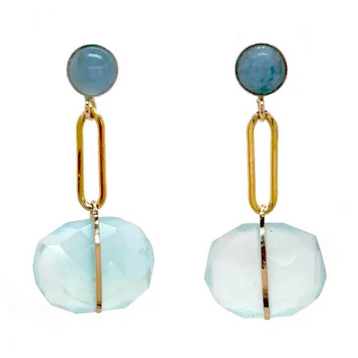 Pendientes de Poste de Aguamarina con Enlace de Calcedonia Azul para venta al por mayor de Mabel Chong