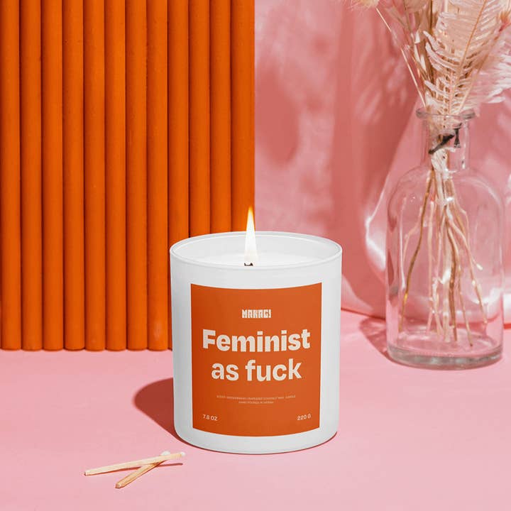 Candle with the phrase Feminist as Fuck for wholesale by Makagi
