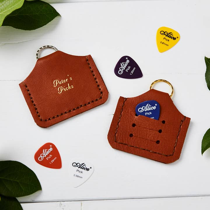 Tan Personalised Plectrum Holder Keyring for wholesale by Parkin & Lewis