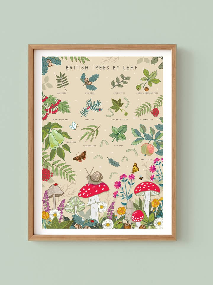 Art mural British Trees by Leaf, format A4, sans cadre pour la vente par Angie Spurgeon Illustration and Design