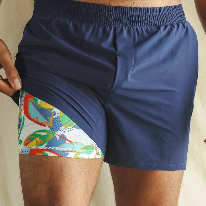 El Calor en La Habana | Pantalones Cortos Atléticos Tropical Navy Ball Hammock® de 5 Pulgadas para venta al por mayor de Shinesty, Inc