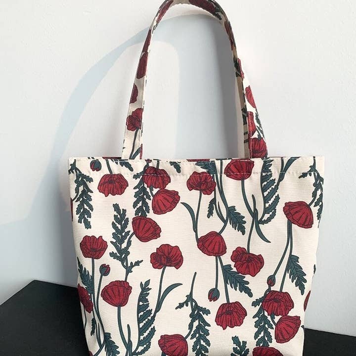 FurDecoration - Wholesale Tote Bag - Women's - Fresh Floral Grid Cloth Tote Bag