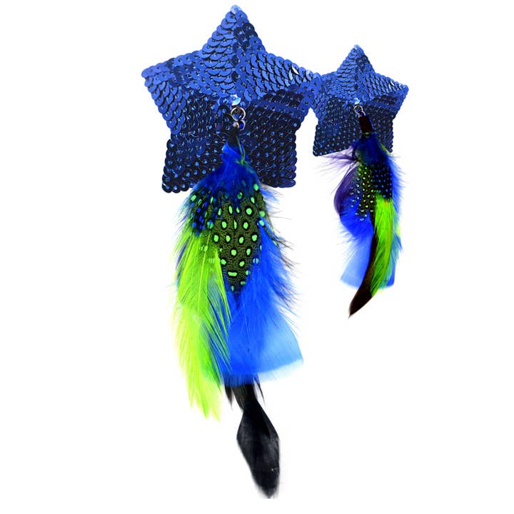 Nipple Covers Sequin Star Blue - Feathers for wholesale by Bijoux De Nip