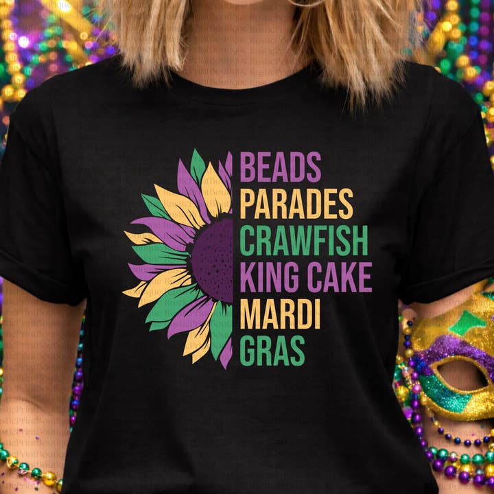 Mardi Gras T-shirt Mardi Gras Blomma Unisex Grafisk T-shirt för wholesale av RusticPrintStudio