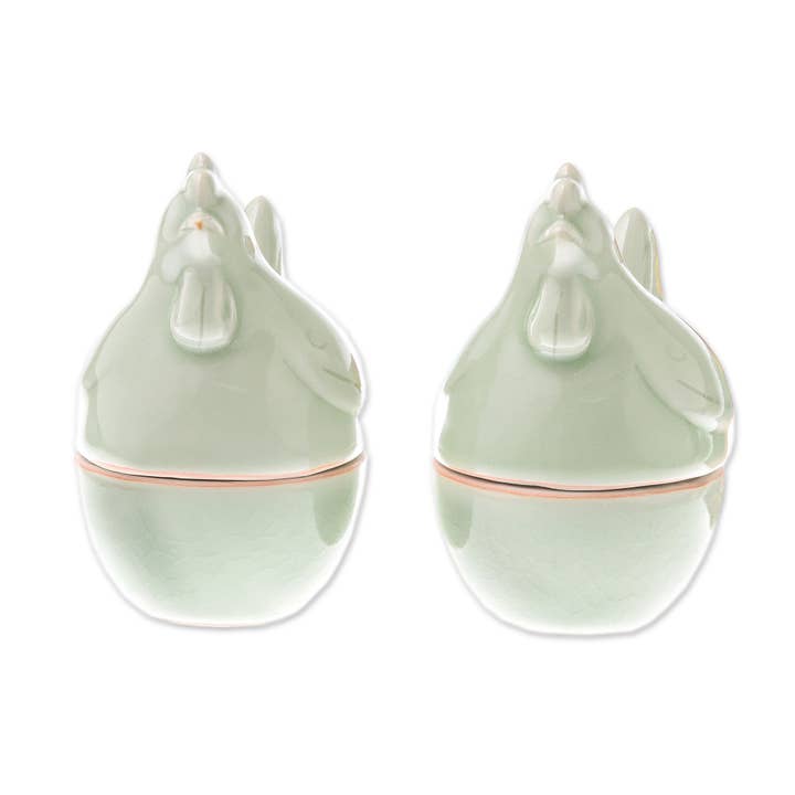 NOVICA - Wholesale Egg Cup/Holder - Novica Handmade Hen Breakfast Celadon Egg Cups (Pair)1