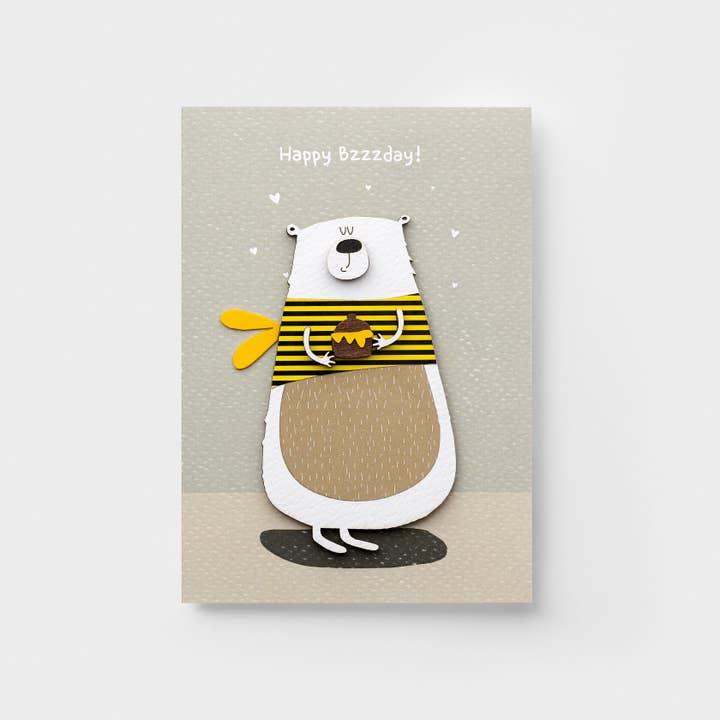 PESKOVOI - Wholesale Birthday Card - 3D Wooden Bee Bear Birthday Card – Handmade Fun Greeting1
