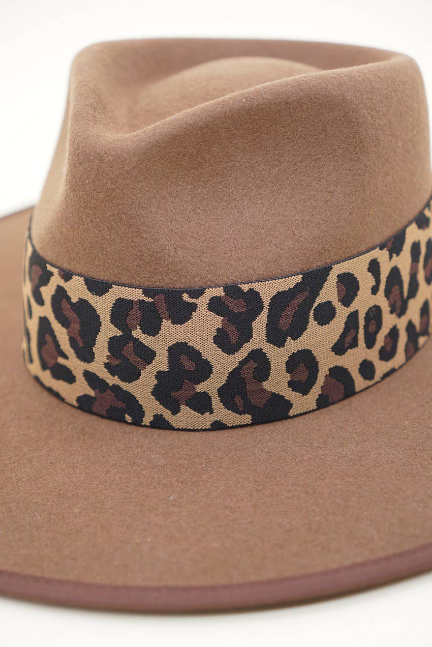 Olive & Pique - Wholesale Fedora - Women's - Leopard Banded 100% Wool Felt Structed Rancher, Satin Lined, Chestnut4