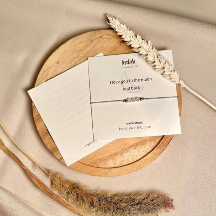 Pulseira de pedra, pedra da lua, aço inoxidável prateado por atacado de by Indah