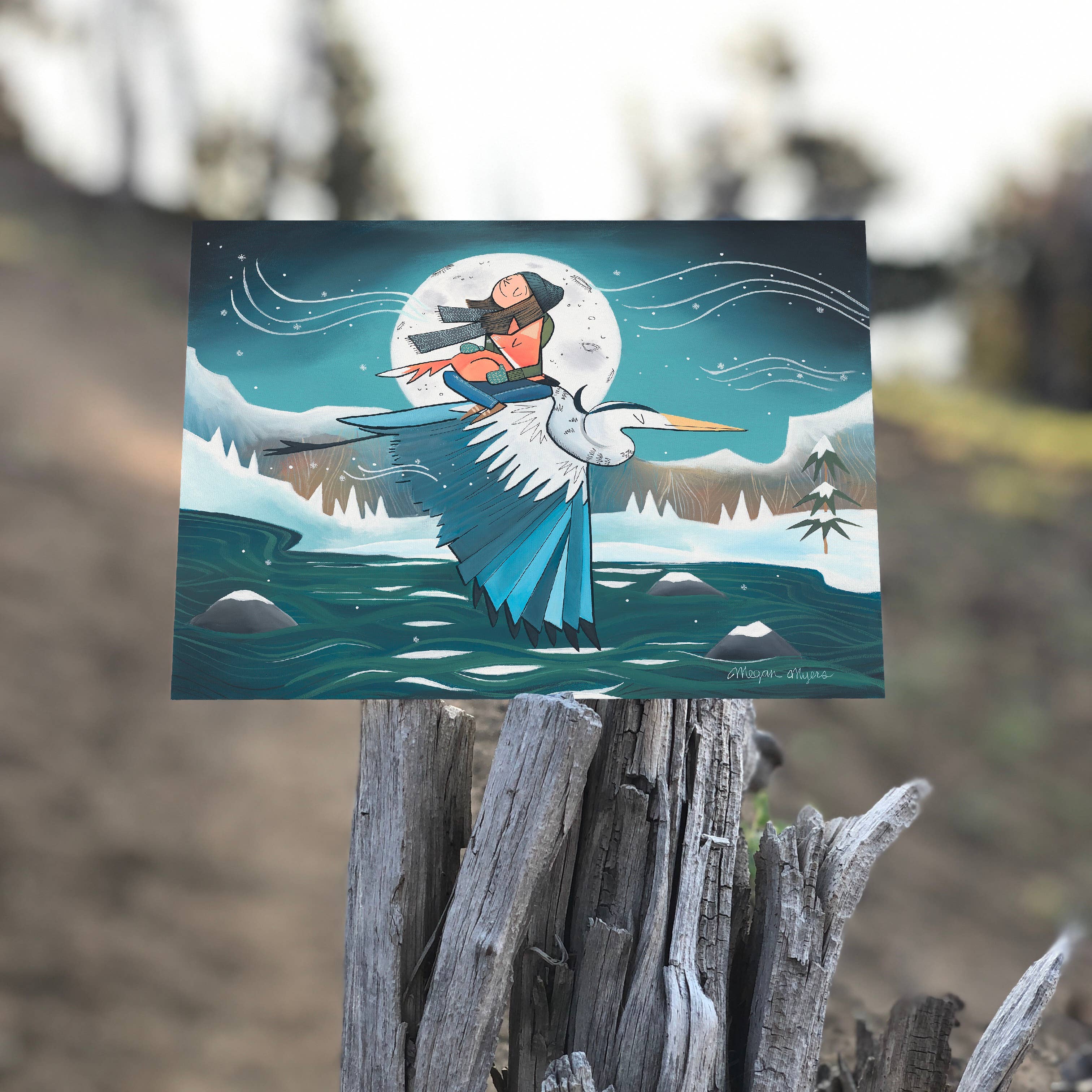 Megan Marie Myers Art - Vente Carte de vœux classique - Carte vierge - Héron bleu d'hiver (Design 79)2