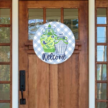 Wood Circle Sign, Hello Door Hanger, Teal Door Hanger, Dog Door Hanger,  Summer Door Hanger, Front Door Sign, Teal Welcome Sign, Teal Sign 