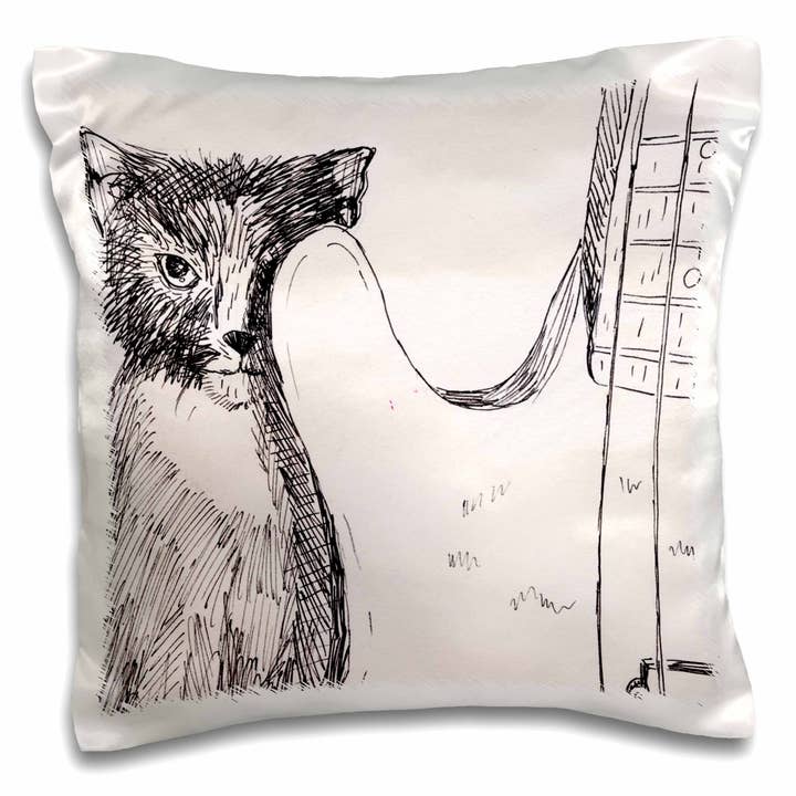 3dRose, cat hiding behind bass guitar sketch , Pillow Case for wholesale by 3dRose