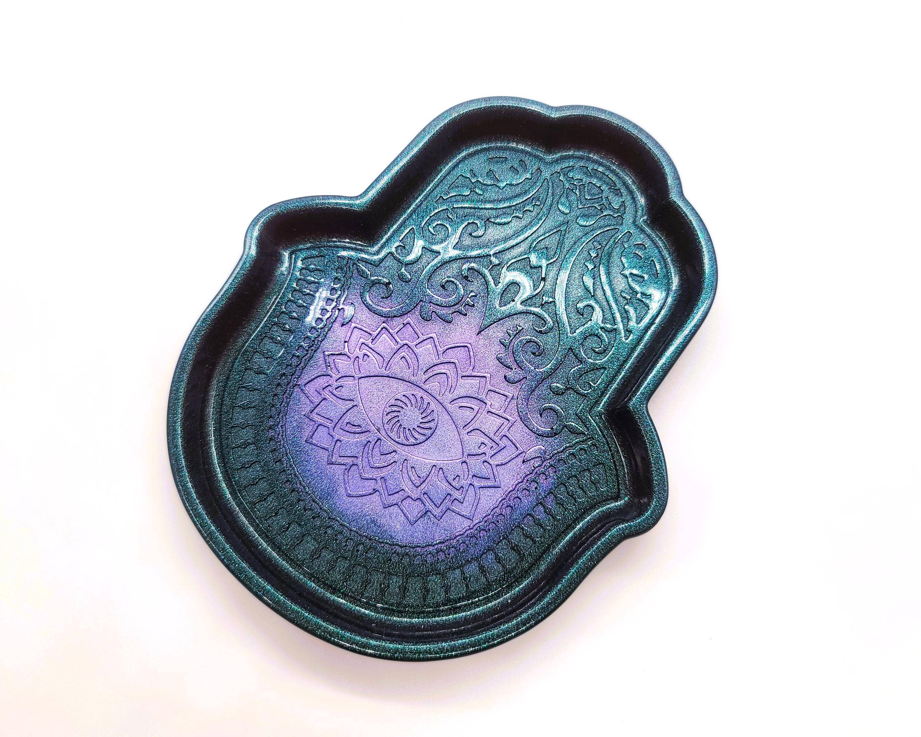 Slightly Askew Art - Wholesale Jewelry Dish - Hamsa Hand Trinket Dish - Made with Resin & Color-Shift Mica6