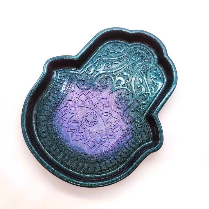 Slightly Askew Art - Wholesale Jewelry Dish - Hamsa Hand Trinket Dish - Made with Resin & Color-Shift Mica6
