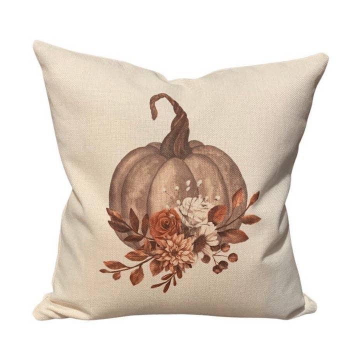 Blumen-Kürbis-Kissenbezug, Herbst-Kissenbezug, Herbstdekor, Thanksgiving-Kissen, Aquarell-Kissenbezug mit Blumenmuster, Herbstdekor für den Großhandel von Range Road Home