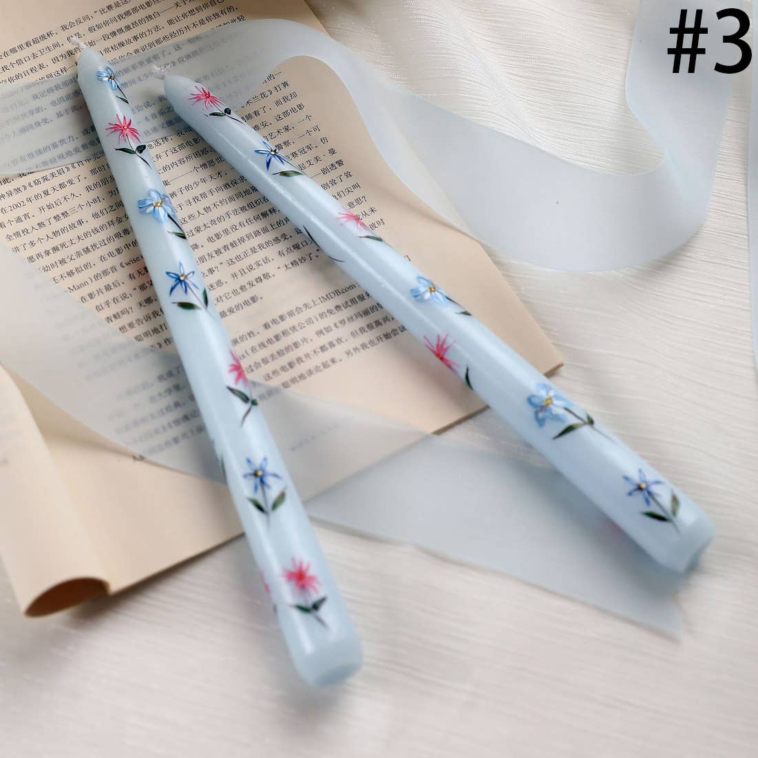 Candles Meta – wholesale Tapered candle/candlestick – 25cm Floral Printed Long Stem Holiday Smokeless Candle2