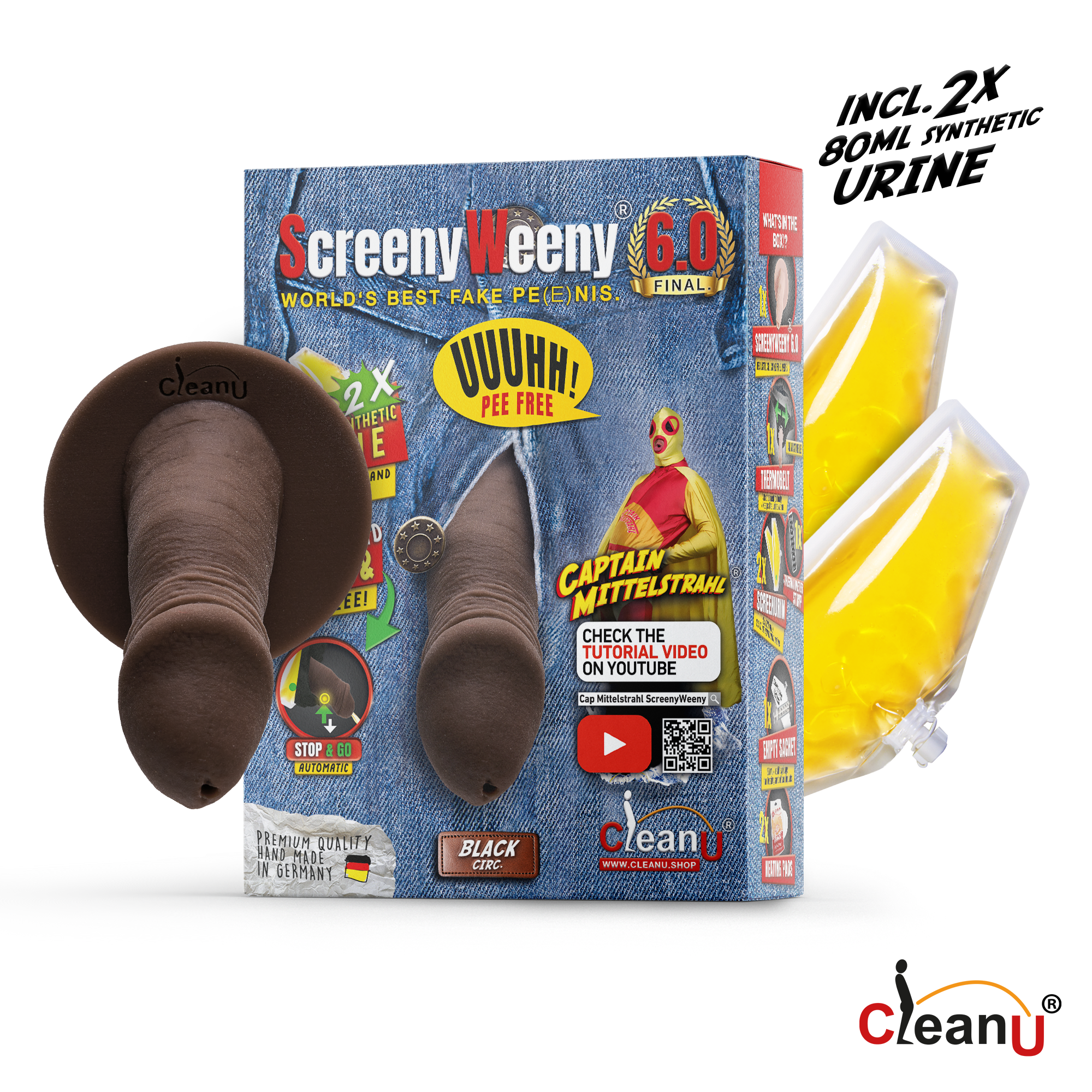 CleanU - Venta al por mayor Regalos de broma - Screeny Weeny 6.0 negro - circuncidado1