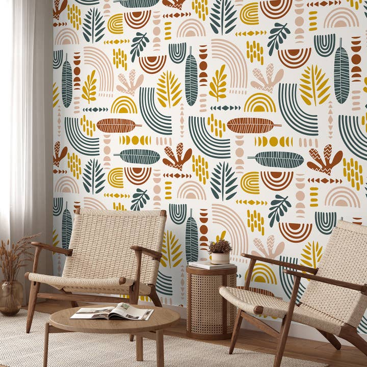 Abstract Leaves Nursery Wallpaper, Modern Wall Mural for wholesale by SimurgWallArts