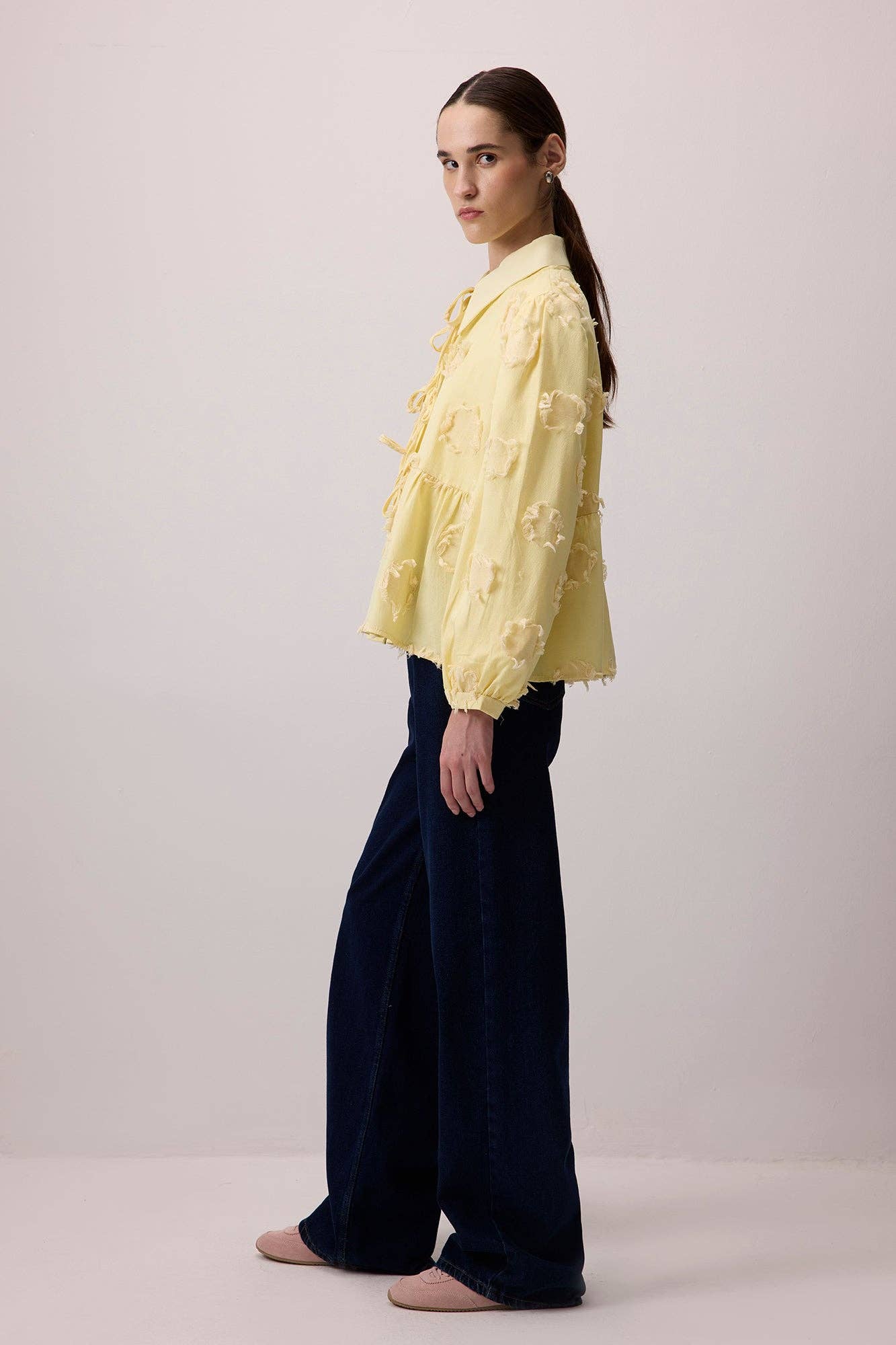 Sar  Jacquard Tie-Front Kimono Blouse - Cotton Blend for wholesale on Faire4