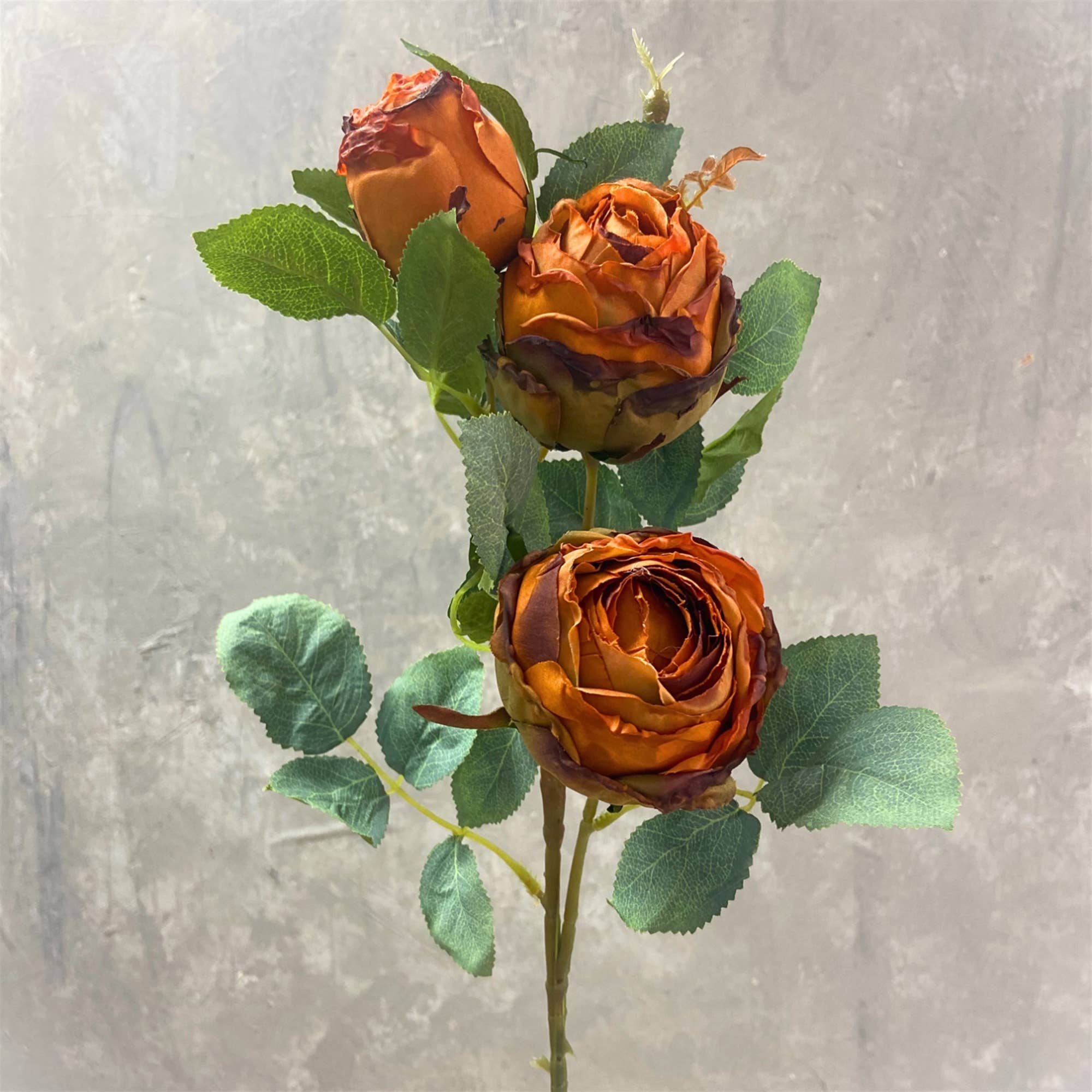 David Christopher's Collection - Wholesale Artificial Flowers - Vintage Garden Rose Spray x 3 25" - Orange1
