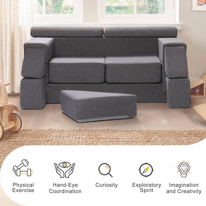 ROBUD Gray Modular Kids Play Couch DIY Washable Toddler Sofa for wholesale by Robud & Mewoofun Official Store