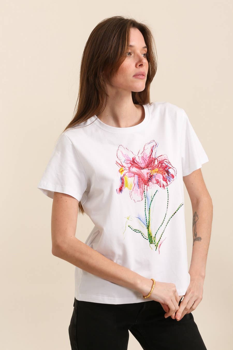 Attrait Paris - Wholesale Screen Printed T-Shirt - Women's - Cotton T-shirt with floral print2