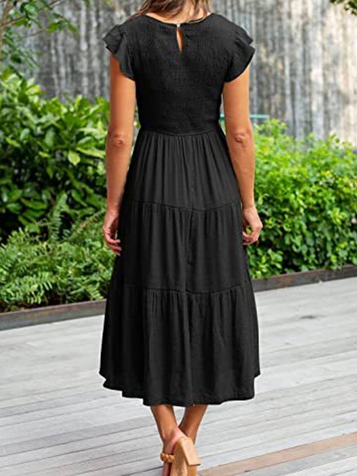 NINEXIS - Wholesale Dress - Women's - CWDMD2568_FLYING SLEEVE SHIRRED LAYERED SHORT SLEEVE DRESS24