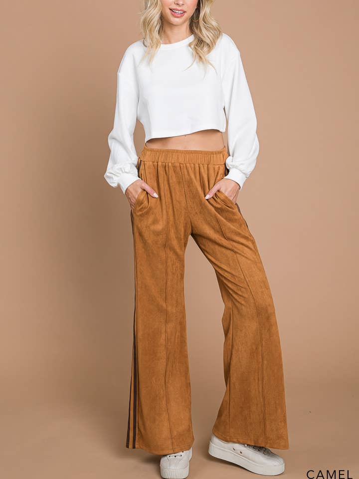 Cotton Bleu - Wholesale Pants - Women's - 81147W-Faux Suede Flare Pants W/ Contrast Tape Detailed