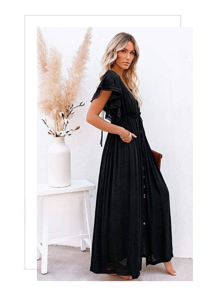 Fashion Combination - Wholesale Dress - Women's - Boho Button-Front Flowy Maxi Dress8