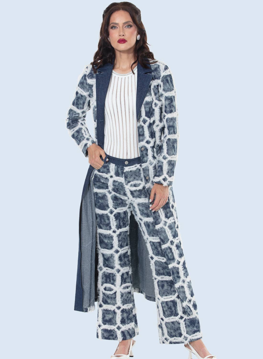 BLEU FONCÉ Donna Vinci Jeans, Style 8509-J - Manteau long en vente sur Faire1