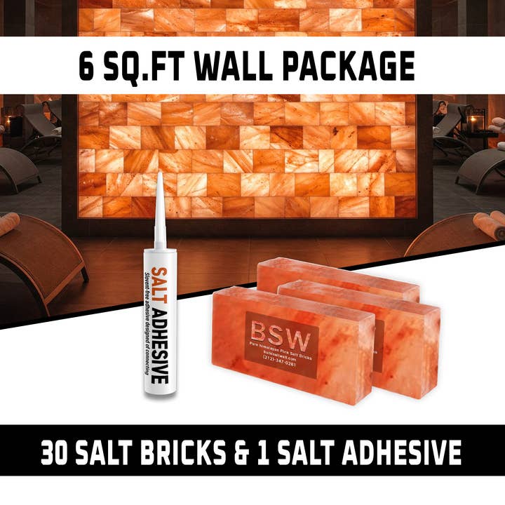 Build Salt Wall - Wholesale Wall Accent - Build 6 sq. ft. Pink Salt Wall With (30 Himalayan Salt Bricks and 1 Salt Adhesive)0