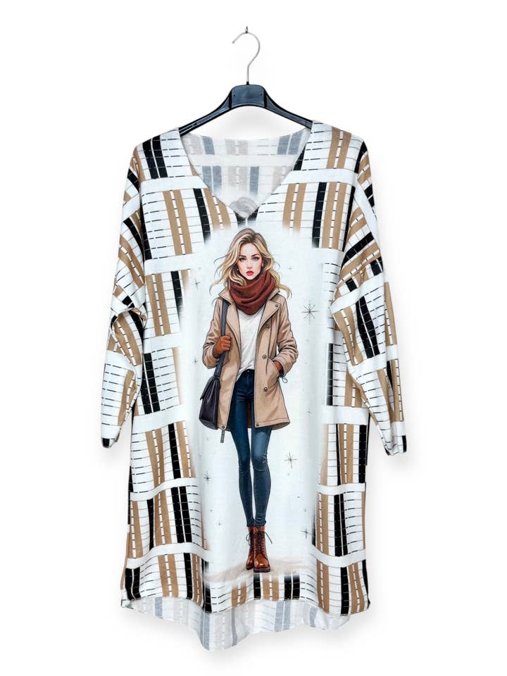 AH 8179-11 - Long V-neck patterned tunic for wholesale by Lucky Nana