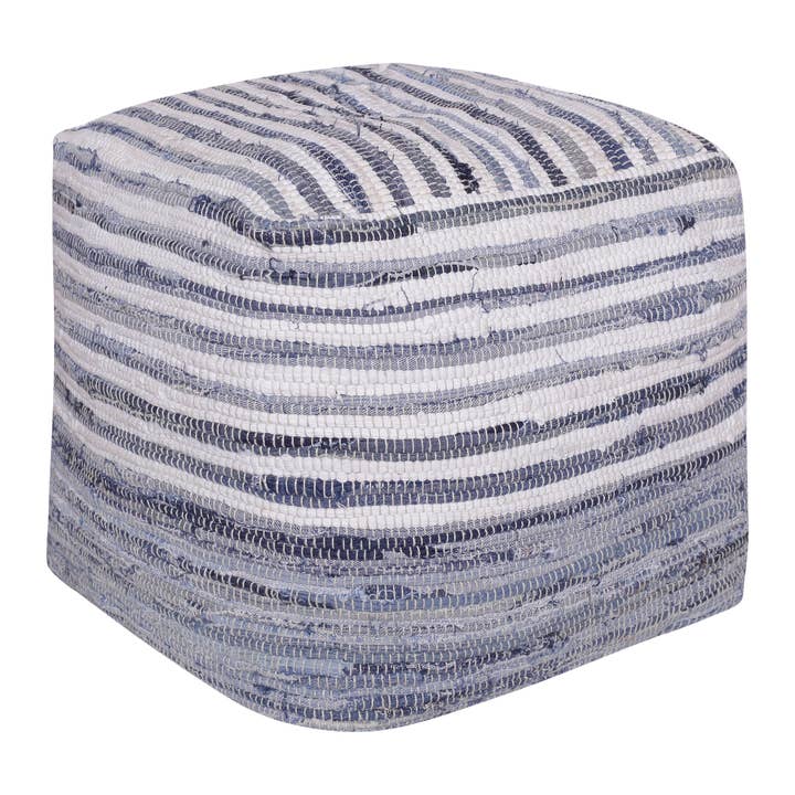 Andros Navy Blue/White Striped Cotton Cube Pouf for wholesale by LR Home