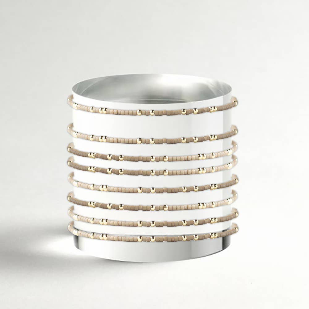 Lenny & Eva - Wholesale Beaded Bracelet - Confetti Beaded Bangle-Mocha, Delicate Stacking Bracelets