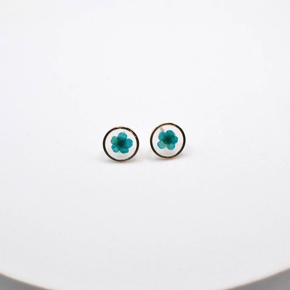 StarryNYC - Venta al por mayor Pendientes de botón/aretes de poste - Pendientes de tuerca redondos de epoxi prensado con flores auténticas10