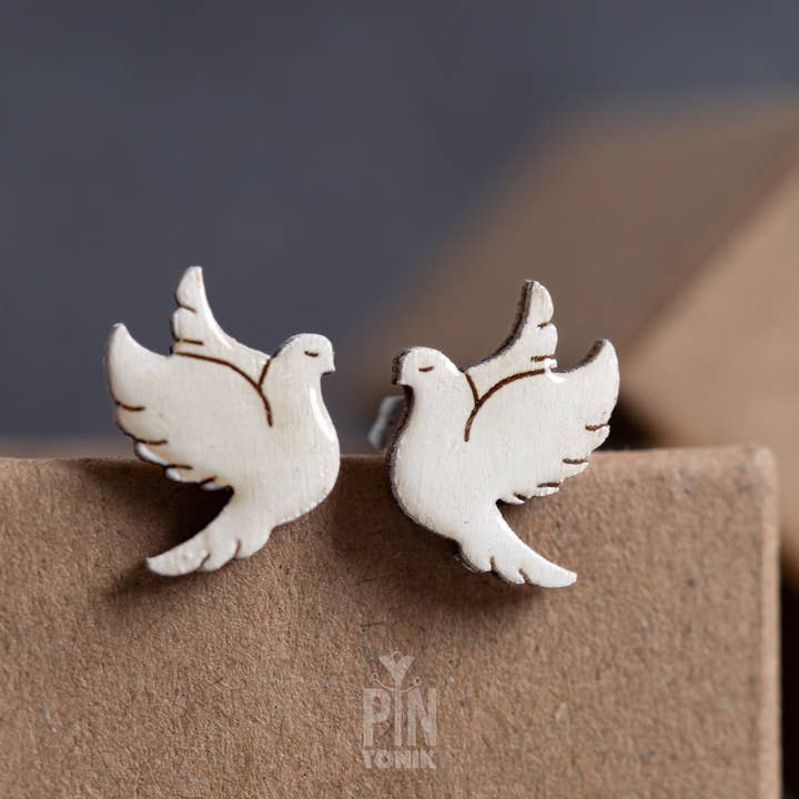 PinTonik - Wholesale Stud/Post Earrings - White Dove Stud Earrings for Religious Occasions1
