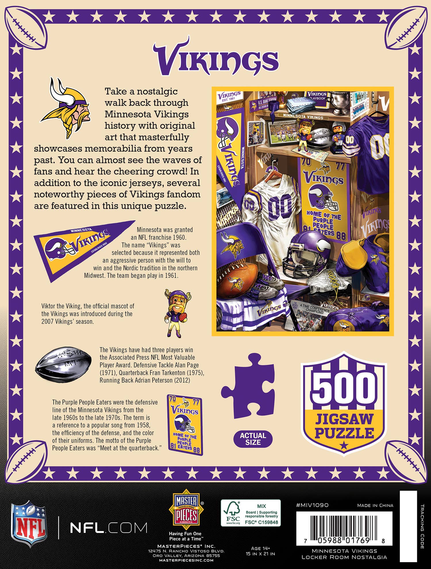 Masterpieces Puzzles - Wholesale Puzzle - Adult - Minnesota Vikings - Locker Room 500 Piece Puzzle2