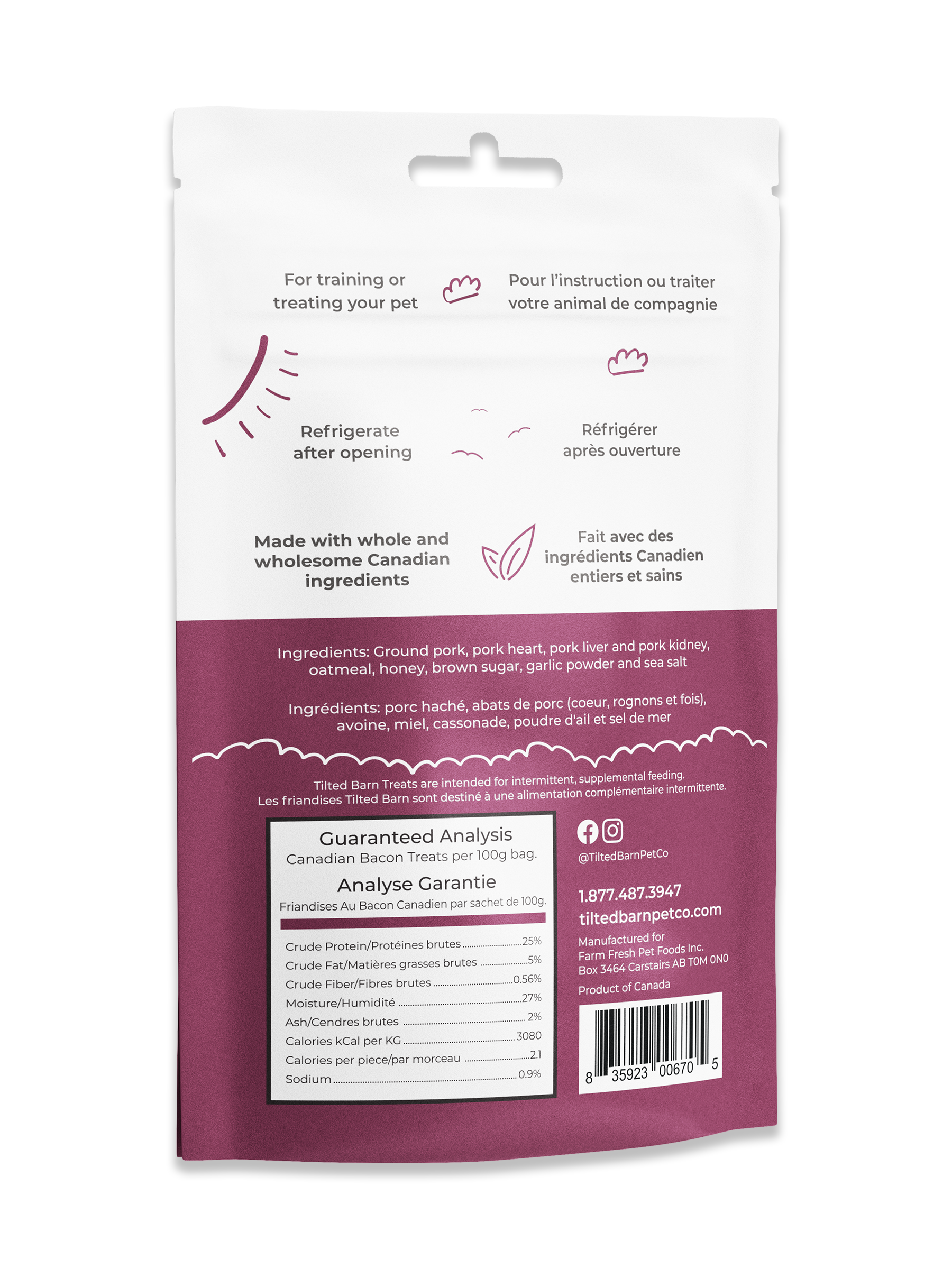 Tilted Barn Pet Co. - Wholesale Pet Treats - Dog - Canadian Bacon Treats For Dogs 100g/3.53oz1