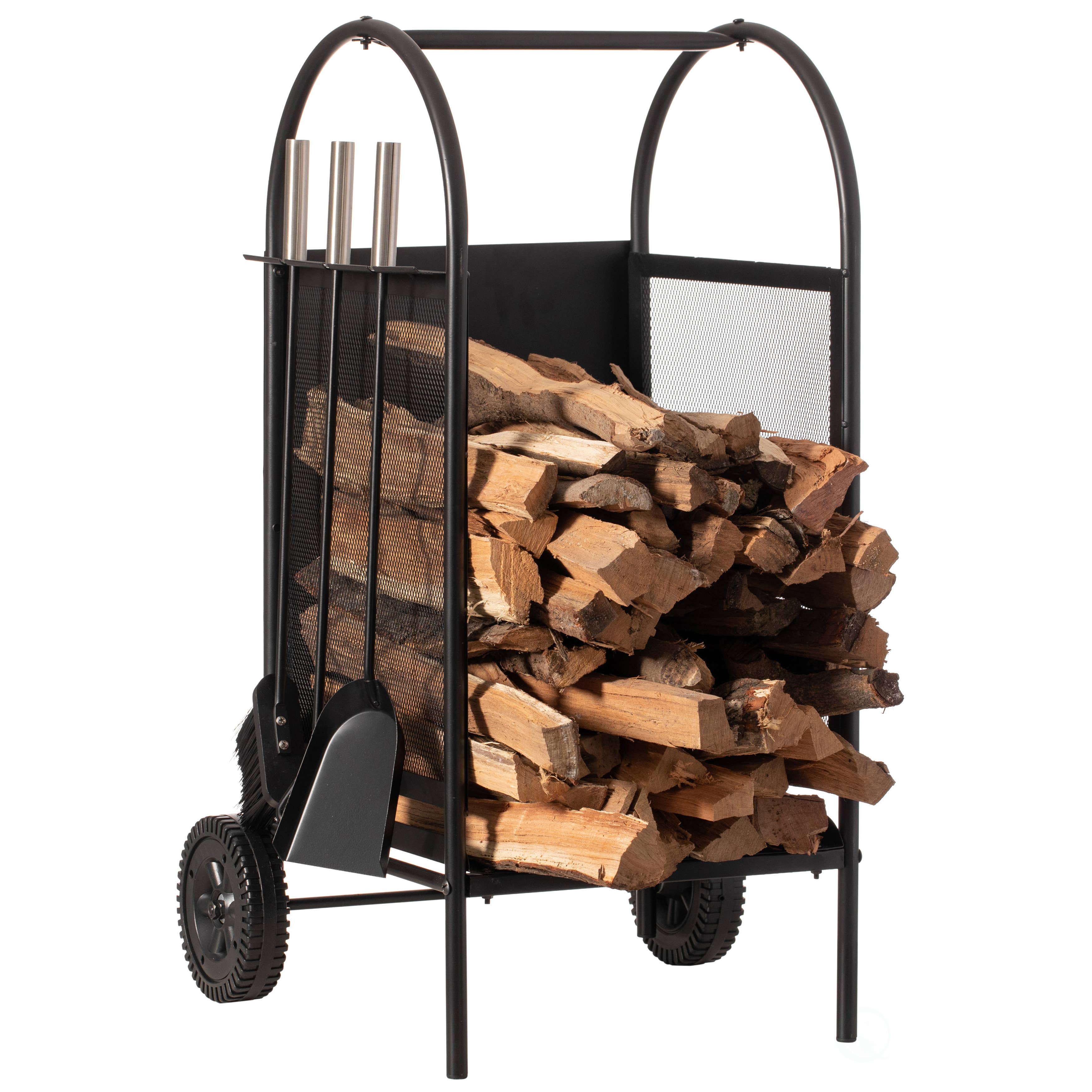 Quickway Imports - Wholesale Fire Pit - Indoor and Outdoor Patio Iron Firewood Log Cart with Wheels0