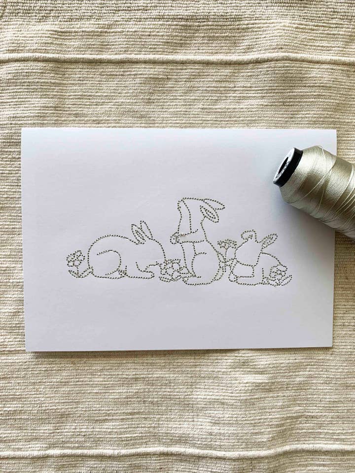 Carte de voeux brodée Happy Easter Bunny 5" x 7" pour la vente par M&N Mercantile