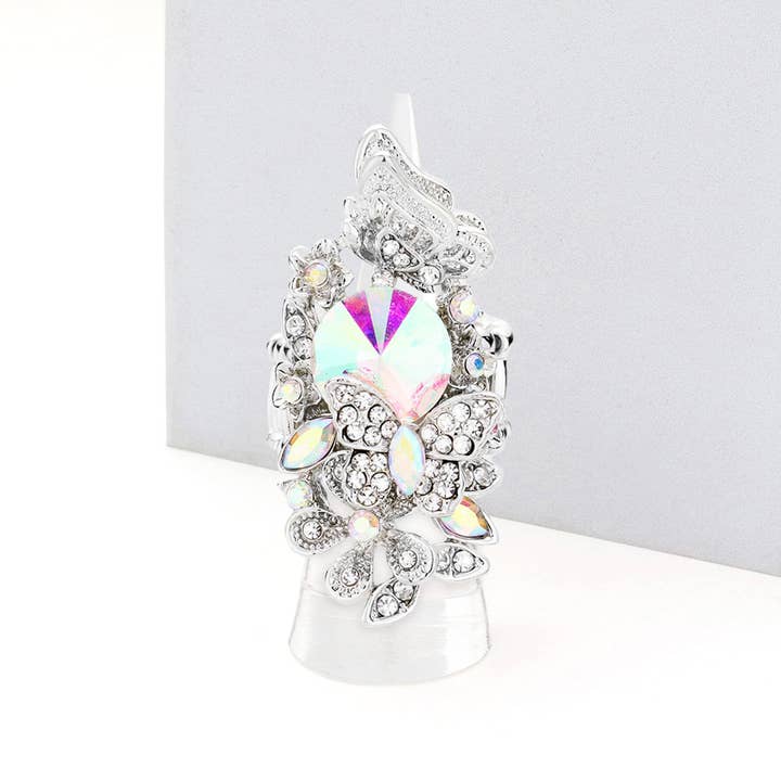 Sensibling Corp. - Wholesale Cocktail/Statement Ring - Crystal Pave Floral Butterfly Stretch Ring