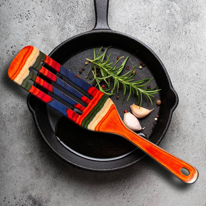 Totally Bamboo - Wholesale Spatula/Turner - Baltique® Marrakesh Colorful Wooden Slotted Spurtle, 13"1