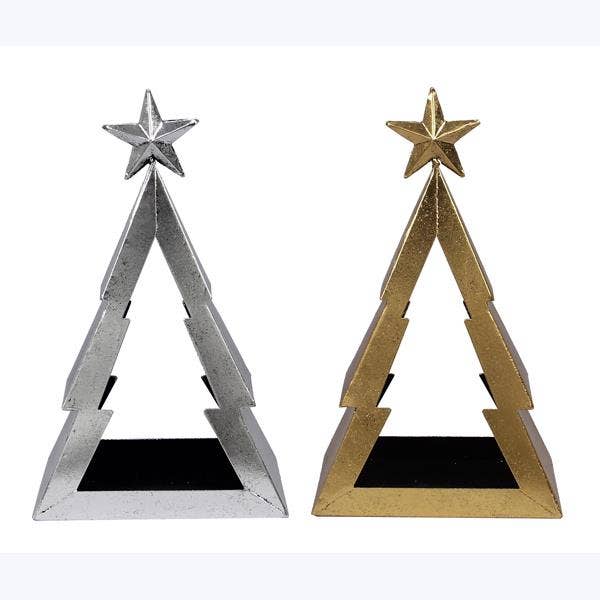 Arbre de Noël en métal, or/argent, 2 branches. pour la vente par Young's