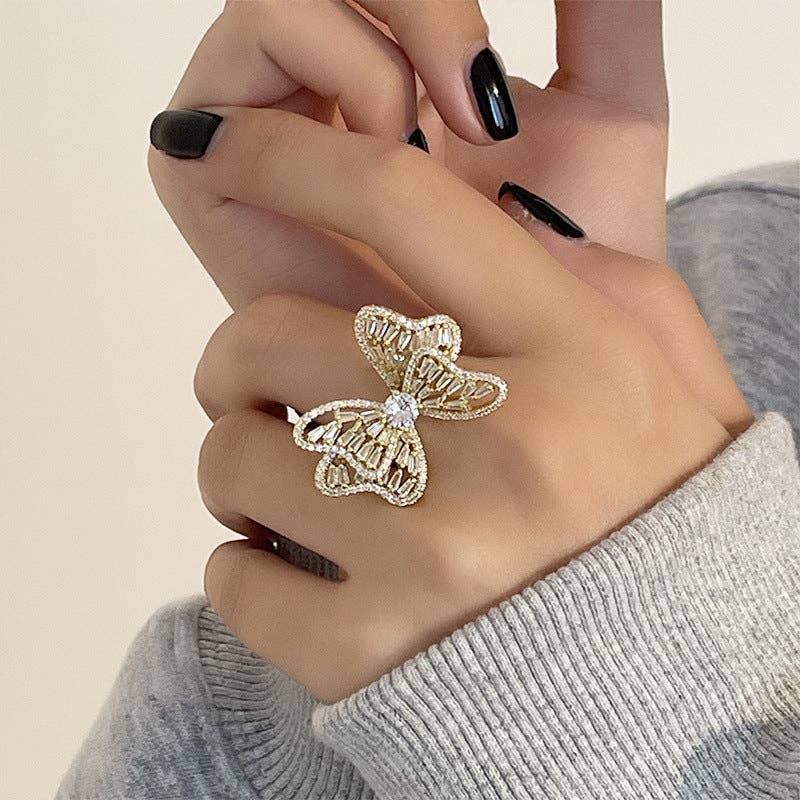 Ole - Wholesale Cocktail/Statement Ring - Butterfly Alloy Cubic Zirconia Ring R26633