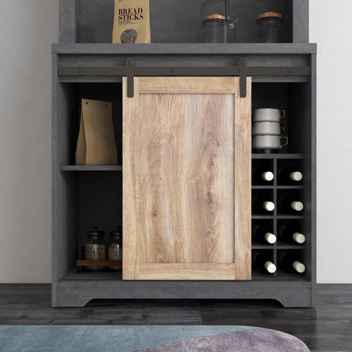 Orange County Decor - Wholesale Cabinet - 31 Inch Farmhouse Barn Door Bar Cabinet For Living Room, Dining Room Dark Grey Particle Board