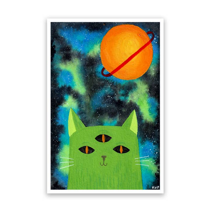 Three Eyed Alien Cat Art Print for wholesale by Proper Wolf