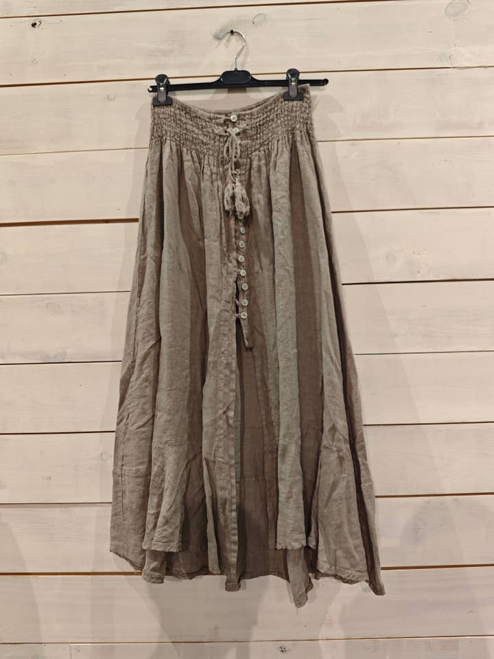 Linos y Textiles – wholesale Kjol - Dam – REF 80129 LINNEKJOL MED KNAPP, 100% LINNE RESÅR I MIDJAN.