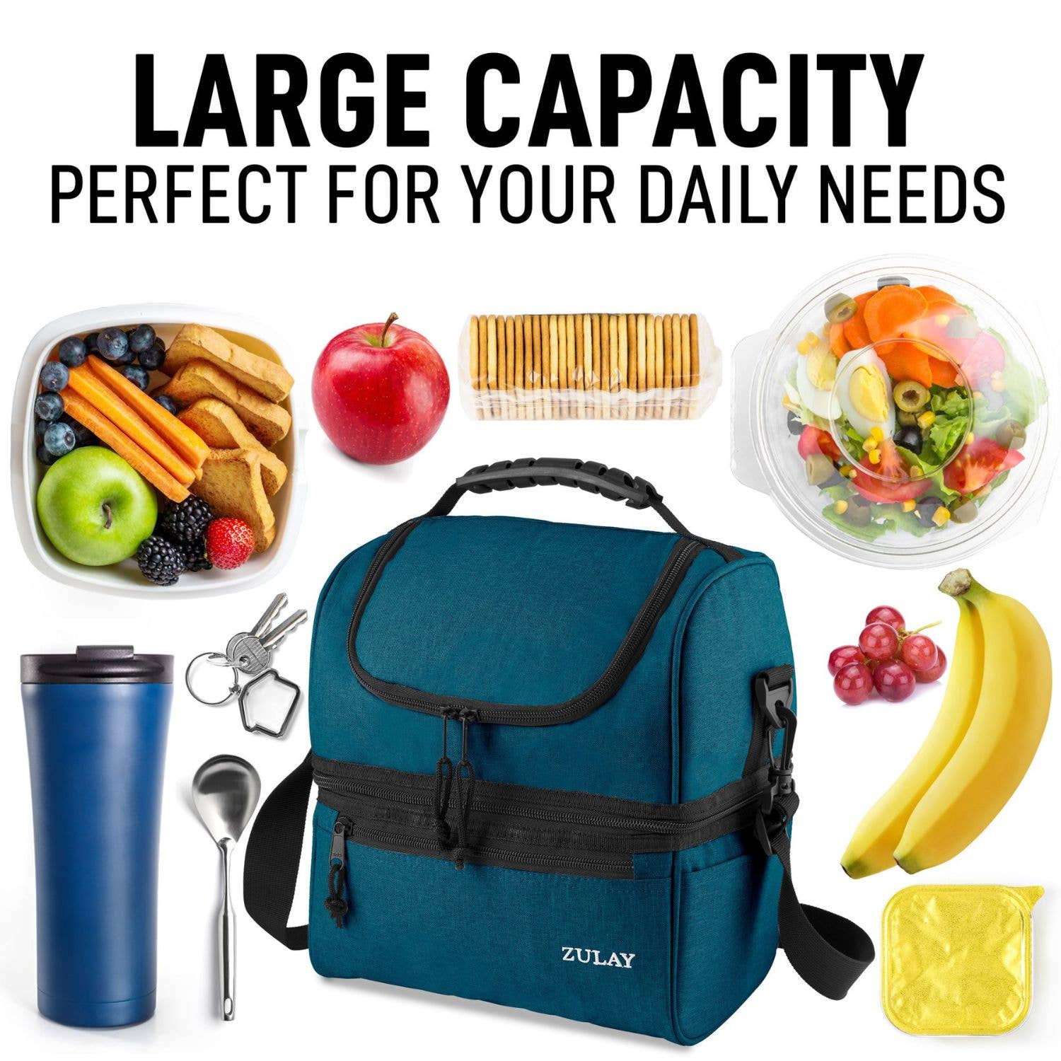 Zulay Kitchen - Wholesale Lunch Bag/Box - 2-Compartment Insulated Lunch Bag – Cooler for Men & Women2