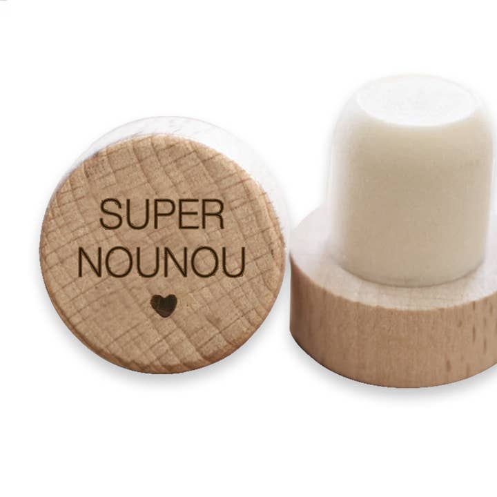 Super Nounou wiederverwendbarer gravierter Weinkorken aus Holz für den Großhandel von Wantit